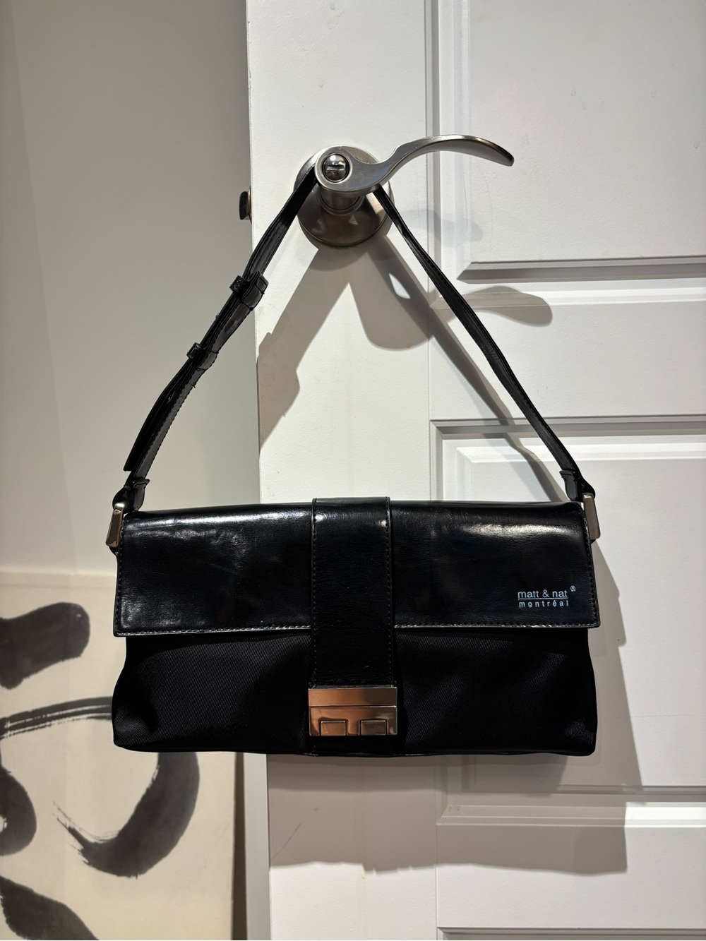 Matt & Nat Black Shoulder Bag with Silver Key Ring